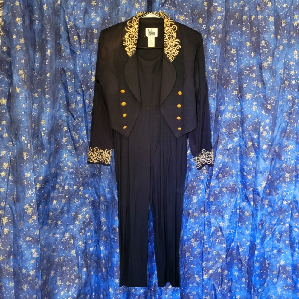 R.J. & Co. Petite VTG Fancy Military Style Jumpsuit & Embroidered Bolero Size 6P